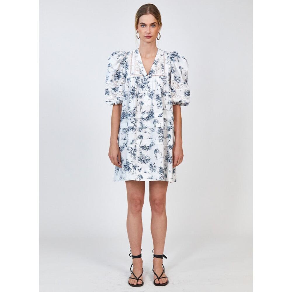 Hunter Bell Jenkins Dress Flamingo White & Navy Preppy Coastal Resort Wear Dress